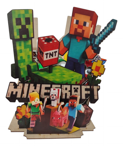 Centro De Mesa Minecraft 10 Pz Madera Mdf