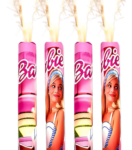 Vela Bengala Decorada Barbie X4 - Cotillón Waf