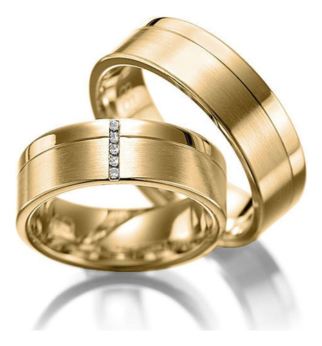 Par Alianças Ouro 18k Retas 6mm 1 Friso 5 Zircônias Com 12gr