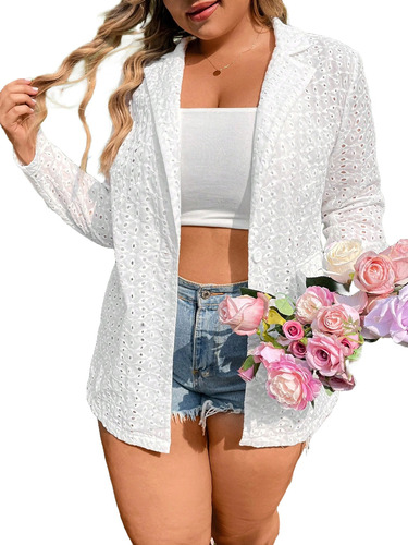  Shein Ezwear Blazer Blanco Broderie Divino Civil Plus Size