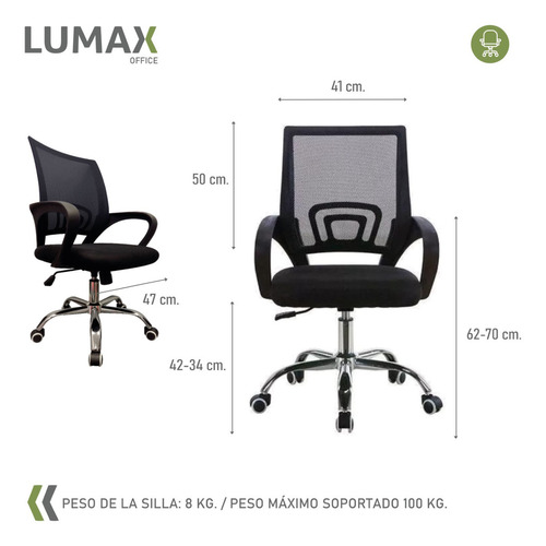 Silla De Escritorio Lumax Ezri Mesh Negra Con Tapizado De M
