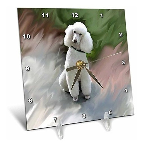 3drose Llc White Poodle Reloj De Escritorio De 6 Por 6 Pulga