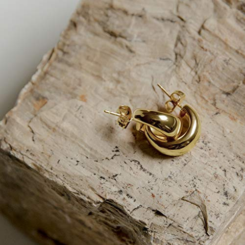 Aretes Pendientes Gruesos De Plata Chapada En Oro De 14k
