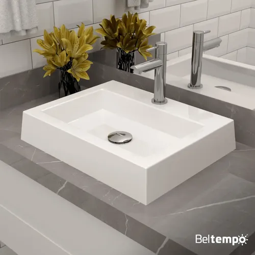Cuba Pia De Apoio Sobrepor Retangular 47x37 Branca Banheiro Lavabo Beltempo Bt-2727 Branco Brilhante