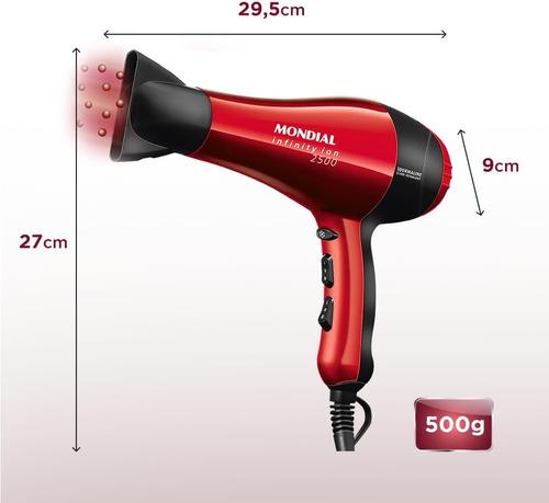 Secador De Cabelos Mondial Infinity Ion 2500 Sc-12 1900w Vermelho/preto