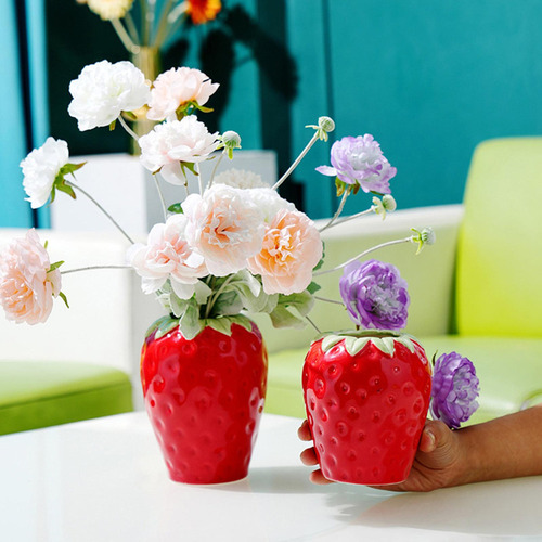 Florero De Cerámica De Fresa, Maceta Para Estante, Sala S