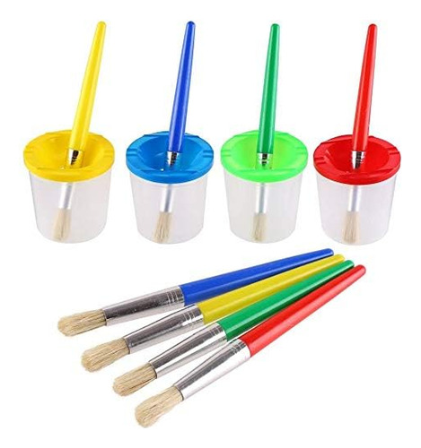 Diyasy 4 Pcs Kids No Spill Paint Cups Y 4 Pinceles Redondos
