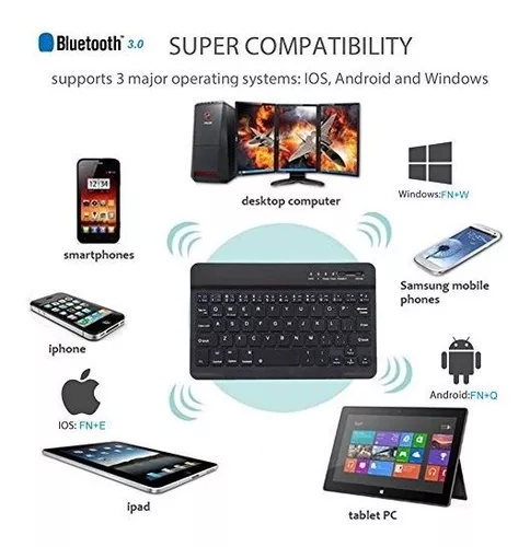 Teclado Bluetooth recargable ultrafino Teclado inalámbrico compacto  portátil para Android Windows, Samsung Galaxy Tab Tablet Smartphone  Teléfono