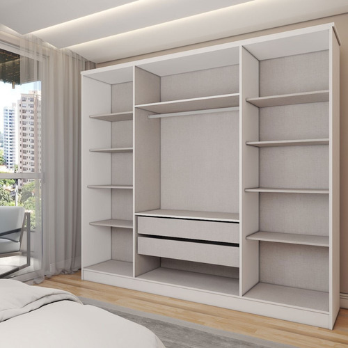 Guarda-roupa Casal Adam Plus 4 Portas 2 Gavetas Com Espelho Cor Branco