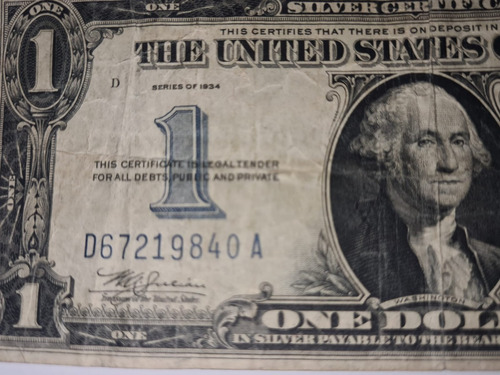 Billete One Dollar Sello Azul De 1934