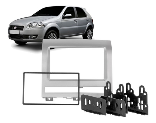 Moldura Painel Fiat Palio 2 Din Mp5 De 2003 A 2012 Prata