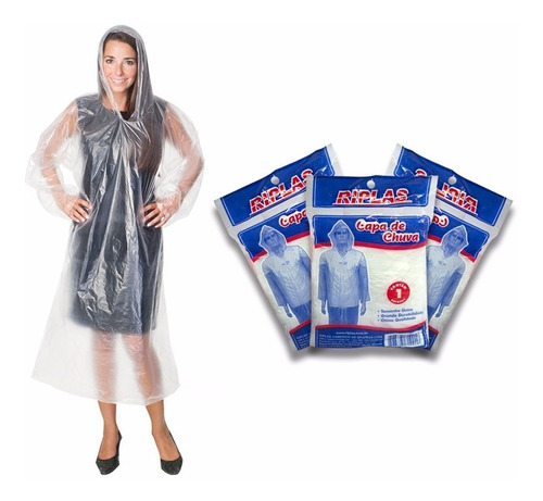 Capa De Chuva Descartável Kit Com 100 Peças
