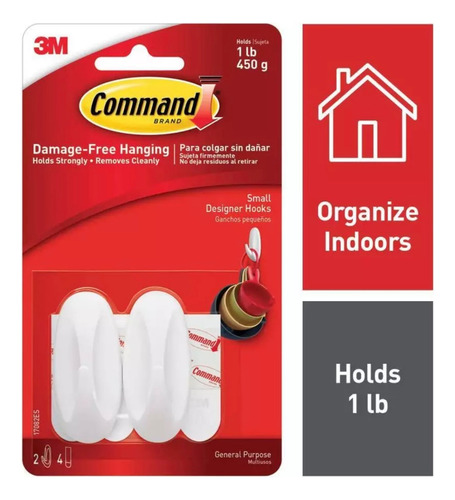 Pack 2x Gancho Mediano Multiusos 3m Command Cuelga Sin Dañar