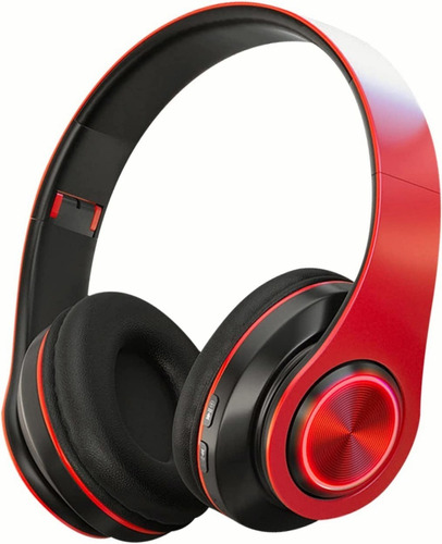 Audífonos Inalámbricos Luminoso Led Bluetooth Diadema Gamer Color Rojo y negro