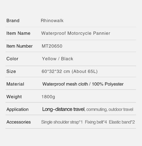 Bolso Impermeable Para Motocicleta 65l - Rhinowalk - M20650