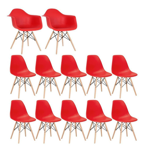 Kit Cadeiras Eames Wood 2 Daw E 10 Dsw Eiffel Coloridas Cor da estrutura da cadeira Vermelho
