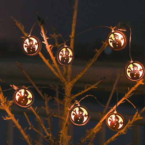 Cadena De Luces Led De Madera Con Diseño De Muñeco De Nieve