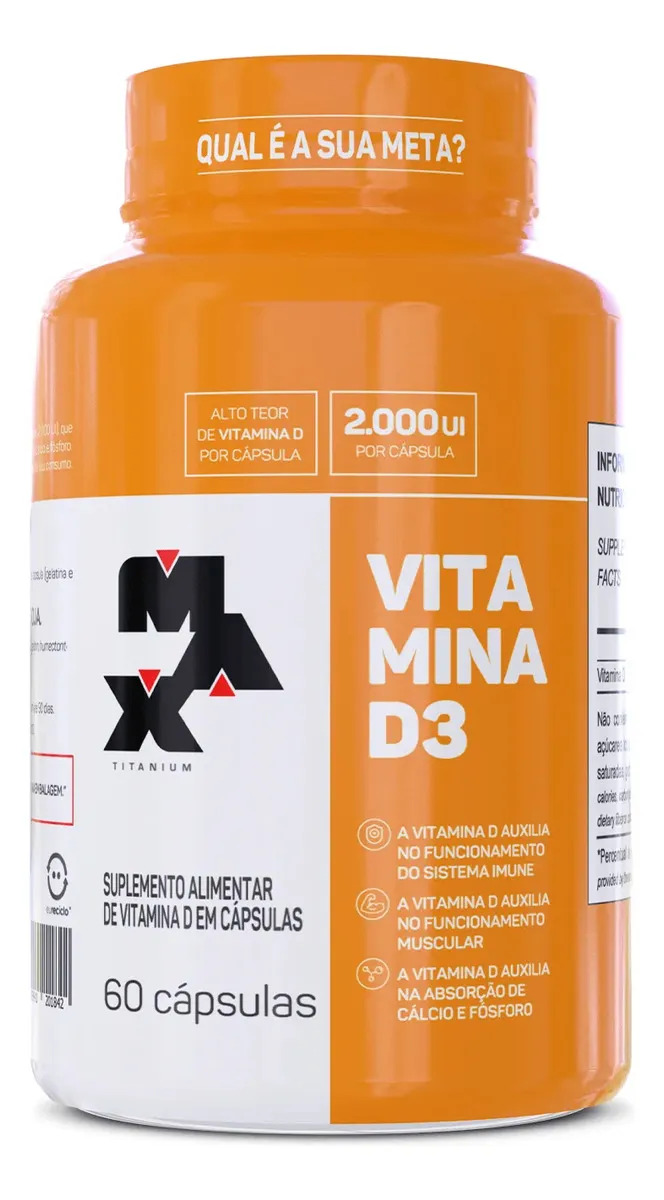 Vitamina D3 2000 UI 60 Cápsulas Max Titanium Suplemento Vitamina D