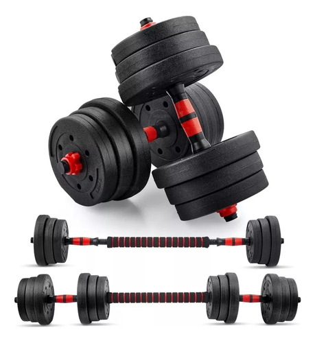 Mancuernas Pesas Barra Recta Ejercicio Kit Ajustables 20kg Rojo