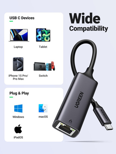 Adaptador Usb C A Ethernet Ugreen 1000mbps Rj45 Para Windows