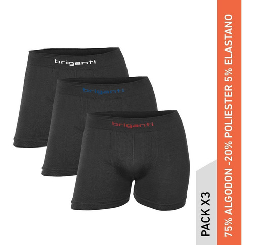 Imagen 2 de 10 de Pack X3 Boxers Hombre Algodon Briganti Negros Slip Hxim09533