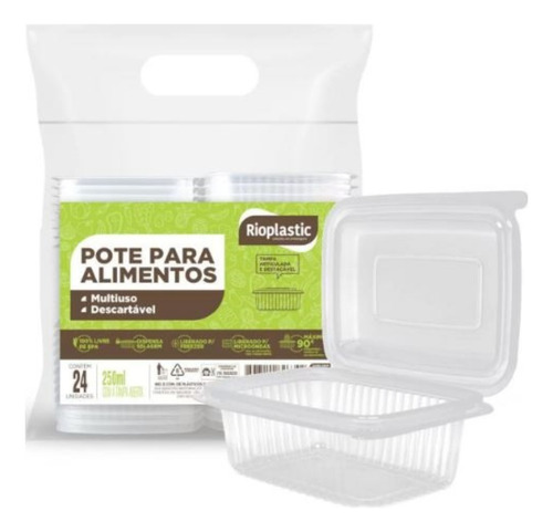 Pote Retangular 250ml C/ 48 Unidades Freezer/microondas