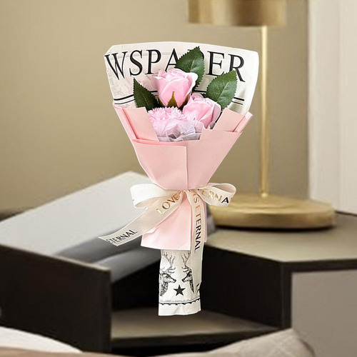 Ramo De Flores De Jabón, Regalo 3 Piezas De Flores Rosadas.