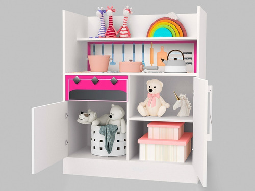 Imagen de cocina infantil de MDF con estufa rosa