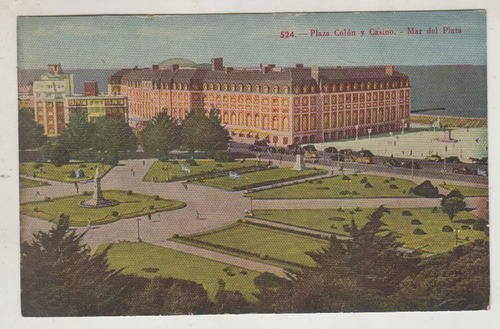 Mar Del Plata Antigua Postal Vista De Plaza Y Casino Vintage