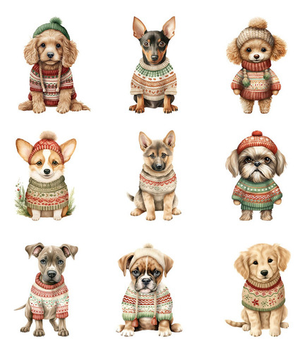 9 Piezas Lindos Perros De Navidad Parches De Transferencia P