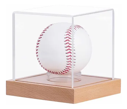 Vitrina De Exhibición Para Béisbol Con Base De Madera De Pino – Caja Acrílica Transparente De 8x8x8 Cm – Ideal Para Pelotas De Recuerdo Y Colecciones