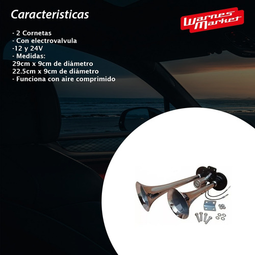 Imagen 2 de 7 de Bocina Doble Aire Cromada Camion Aeroelectrica 24v Universal