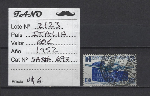 Lote2123 Italia 60 Liras. Año 1952 Sassone# 697 Us