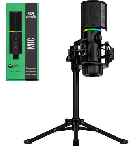 Microfone Gamer Rgb Condensador Mic TriPod Streamplify
