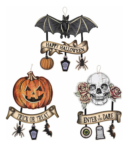 Cartel Colgante Halloween Calavera Calabaza Murciélago