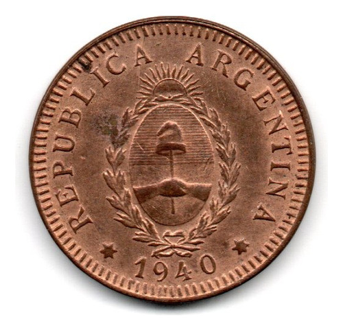Moneda Argentina 2 Centavos Año 1940 Cobre Sin Circular
