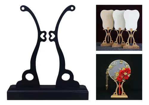 Soporte De Ventilador De Mano Chino Madera Grande Negro