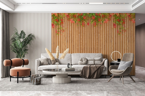 Imagem 6 de 7 de Papel De Parede Adesivo Ripas De Madeira Floral Ripado Rp-02