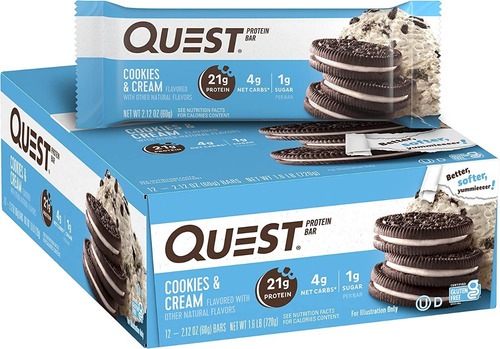 Questbar, Barra De Proteina Cookies And Cream, 12 Barras