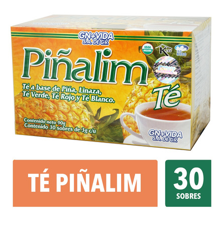 Imagen 1 de 5 de Té Piñalim (piña, Linaza, Té Verde, Té Rojo Y Té Blanco)  30 Sobres De 3g C/u Gn+vida