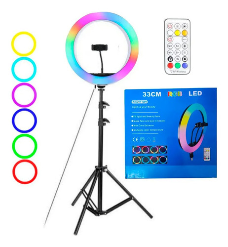 Aro Luz Led 33 Cm+ Tripode 2 Metros + Control Rgb Multicolor