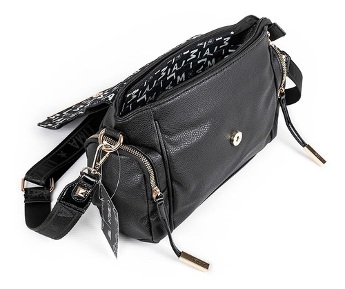 Imagen 3 de 5 de Cartera Bandolera Mujer Lima Cuero Sintetico Negra Dama