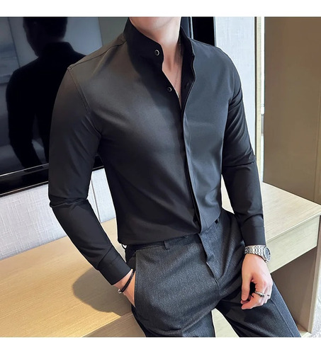 Camisa De Cuello Alto Slim Tapeta Invisible Minimalista Moda