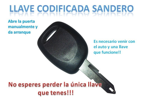 Imagen 1 de 1 de Llave Codificada R Sandero Hasta 2014 Se Programa En El Auto