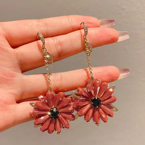 Pendientes Largos Vintage De Flores De Cristal Hechos A Mano