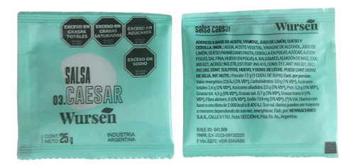 Aderezo Cesar Pouch 25 G X 100u Wursen 