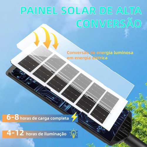 Alusp Luz Led Luminaria Solar Sensor Presença Forte Poste Pared 400w Cor Preto Com Controle