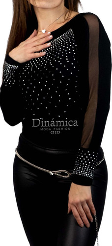Remera - Blusa Camiseta Brillo Tacha Pedrería Importada Tul