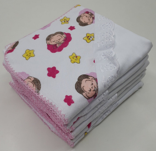 5 Cueiro Flanelado Com Aplique Monica 80x80cm Com Crochê