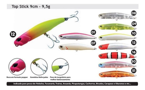 Isca Artificial Top Stick Yara 9cm - 9,5g - Várias Cores